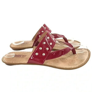 Born sandals size 7 38 M/W fuchsia patent leather studded thong flip flops